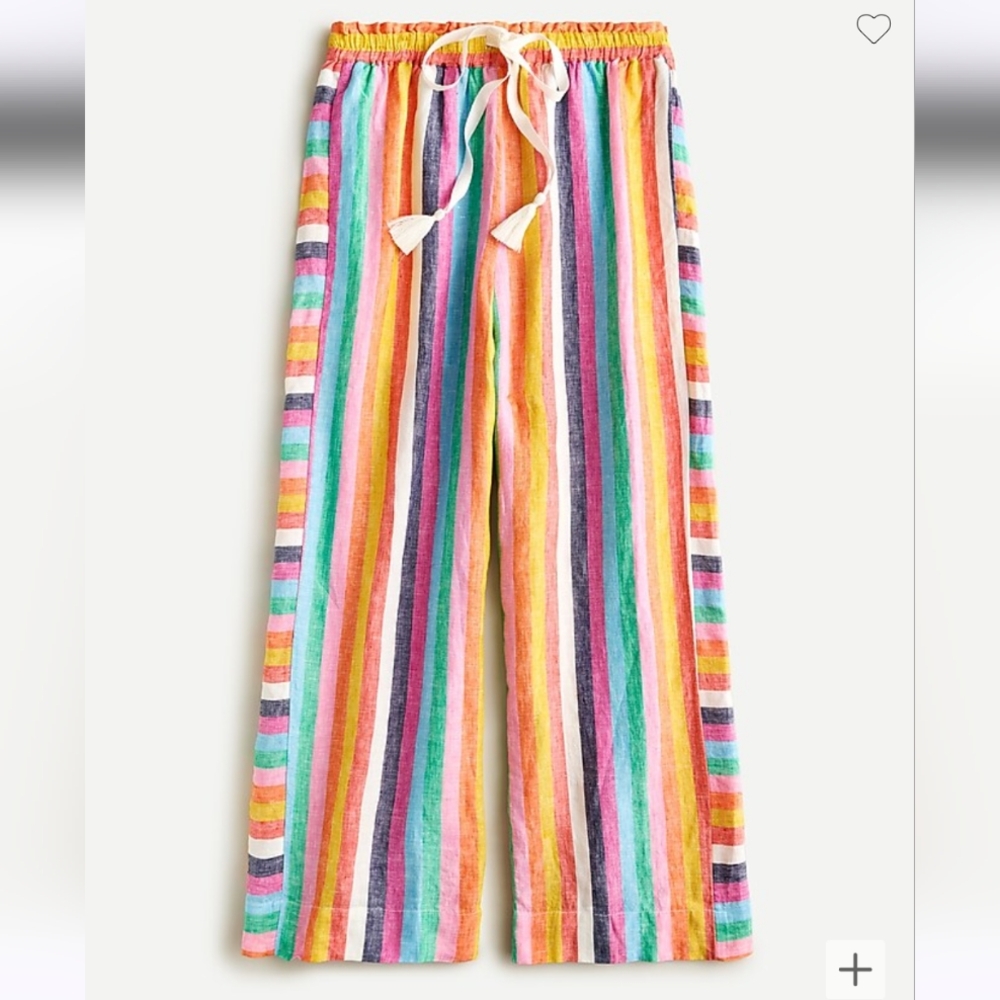 J. Crew Women's Linen Drawstring Pants in Rainbow Stripe